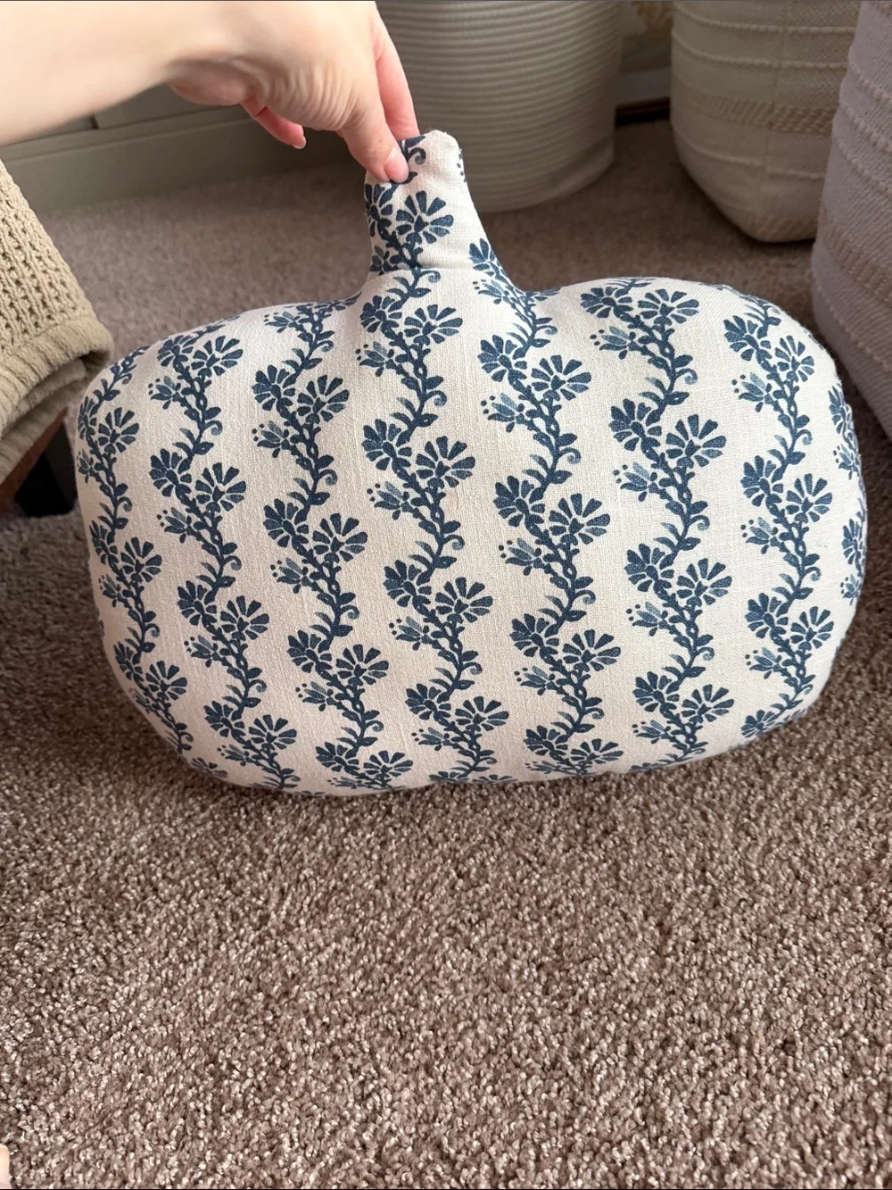 Blue Floral Pumpkin Accent Pillow - Home Holiday Pillow
